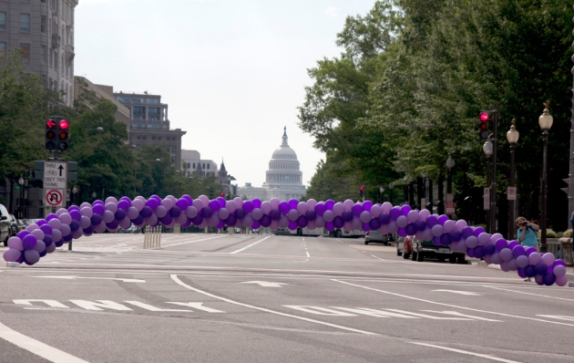 Purple balloons across Pennsylvania Avenue in Washington, DC