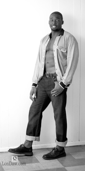 Black male model profile jeans and vintage shirt
